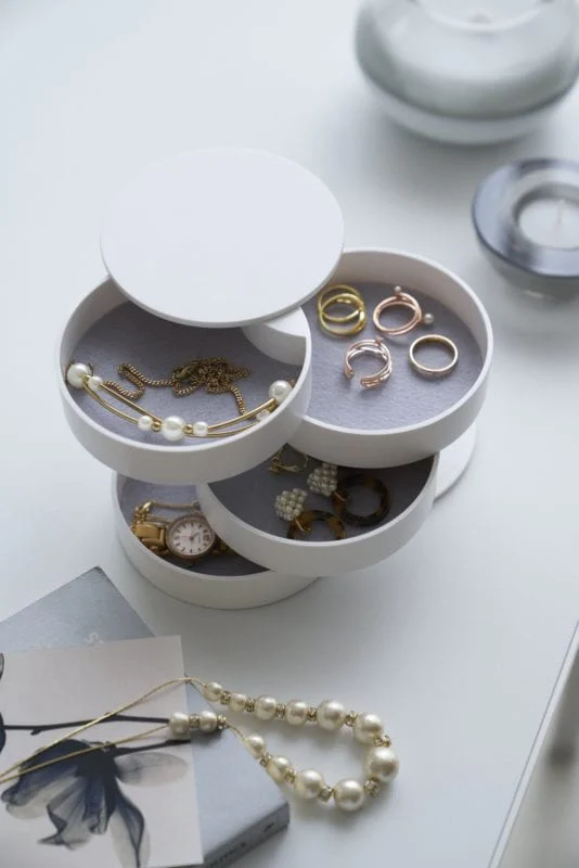 4 Layer Round Jewellery Box, Jewellery Organizer with Mirror