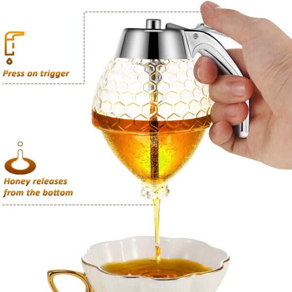 HONEY DISPENSER No Drip Syrup Dispenser Jar Dispenser Kettle Kitchen Accessories Honey Jar unique honey dispenser Acrylic Honey Dispenser With Stand