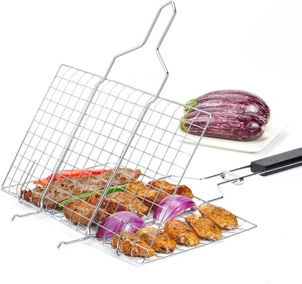 BBQ grill basket Stainless Steel Folding Grilling baskets With Handle Fish and Chicken BBQ Grill Basket Silver portable bbq grill basket