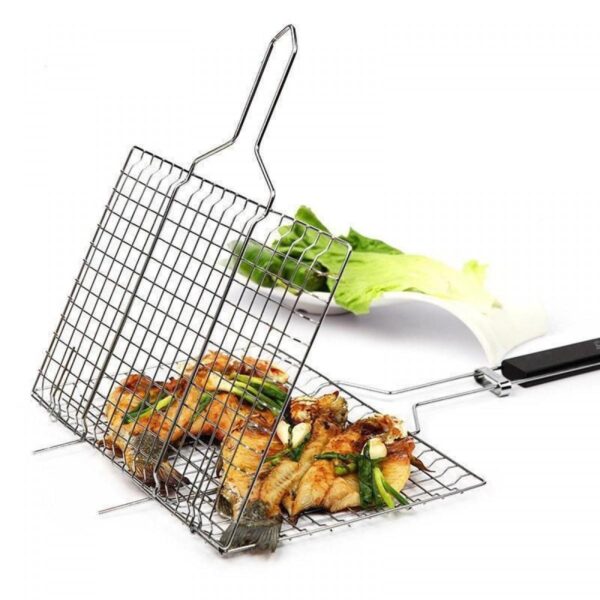 BBQ grill basket Stainless Steel Folding Grilling baskets With Handle Fish and Chicken BBQ Grill Basket Silver portable bbq grill basket