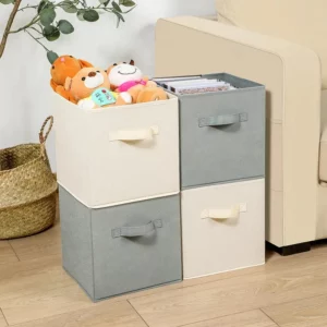 Foldable Storage Cubes Organizer Basket Bin Storage Boxes Storage Container with Handles Drawer Dividers Clothes Closet Shelves Organizer Cube Folding Storage Boxes Nursery Toy Bins