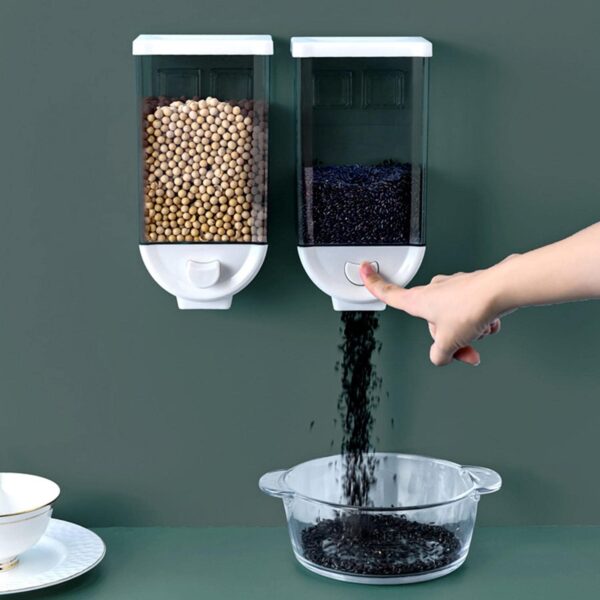 Wall Mounted Cereal Dispenser DRY FOOD GRAIN CONTAINER BEANS RICE STORAGE BIN Cereal Grain Dispenser Wall-mounted Tank Wall-mounted container Wall Mounted Cereal Dispenser Grain dispenser daal dispenser Food Dispenser Air Tight Cereal Dispenser Transparent Plastic jar