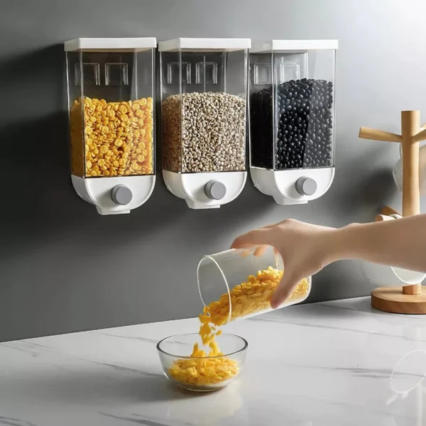 Wall Hanging Cereal Dispenser DRY FOOD GRAIN CONTAINER BEANS RICE STORAGE BIN Cereal Grain Dispenser Wall-mounted Tank Wall-mounted container Wall Mounted Cereal Dispenser Grain dispenser daal dispenser Food Dispenser Air Tight Cereal Dispenser Transparent Plastic jar