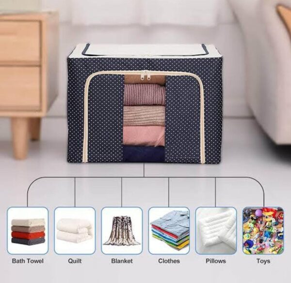 Folding Storage Box, Foldable Clothes Storage Bags, Organizer Container 66L, Collapsible Metal Frame Basket, Carry Handles & Sturdy Zipper for Clothes, Storage Box For Clothes,