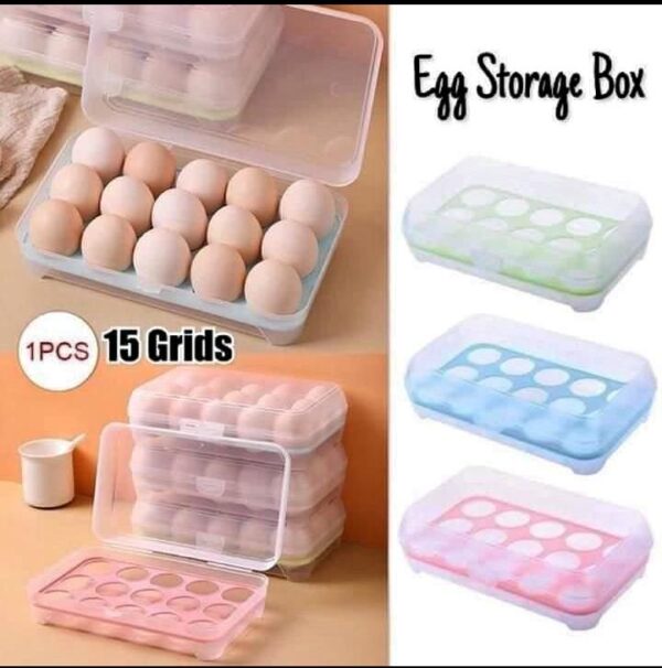 Plastic Egg Holder, Fridge Organizer with Lid, 15 Egg Tray, Portable Egg Storage Box, Transparent Egg Holder, Egg Storage Container