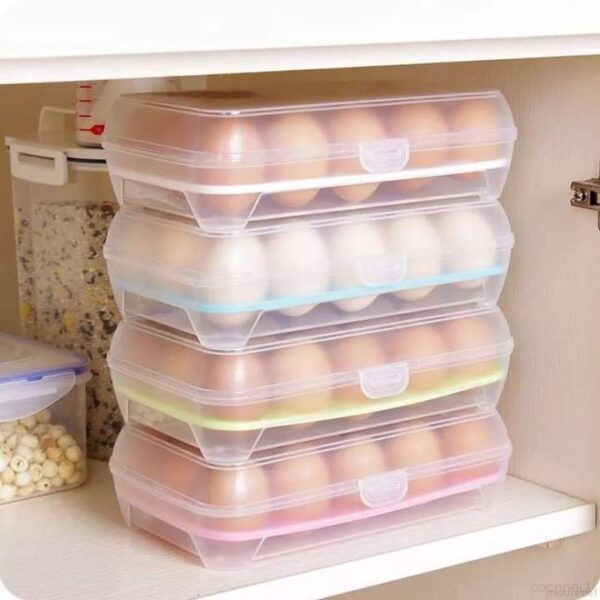 Plastic Egg Holder, Fridge Organizer with Lid, 15 Egg Tray, Portable Egg Storage Box, Transparent Egg Holder, Egg Storage Container