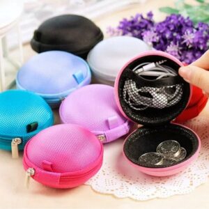 Portable Earphone & Sim Card Pouch, Zipper Storage Hand Carrying Case, Mini Earphone Cables Container, Organizer Coin Purse, sim Card Pouch, Round Zipper Storage Cover Pouch
