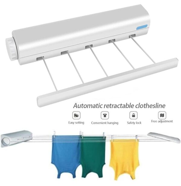 Retractable 5 Line Hang Drying Rack, Automatic Telescopic Clothesline, Flexible Clothesline, Wall Mounted Clothes Line, Balcony Drying Rack Household Clothesline, Cloth Hanging Nylon Rope