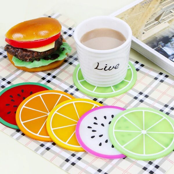 Silicon Coaster Hot Cup, Glass Holder and Cover, FRUIT DRINK COFFEE MIKE COASTER, Hot Drink Holder, Jelly Colour Fruit Shape Coasters, Insulation Silicone Gel Cup Mat Pad, Fruit Shape Cup Coaster, Silicone tea Cup Pad, Home Kitchen Accessories