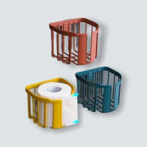 Wall Mounted Roll Paper Holder, Adhesive Hanging Tissue Basket, Toilet Tissue Paper Holder, Wall tissue roll holder, Multi-function Drain Wall Rack,