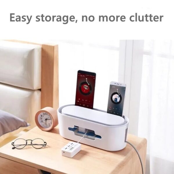 Extension Plug Storage Box, Power Strip Cable Storage Box, Organizer with Smartphone Holder, Cord Management Box, Cable Organizer