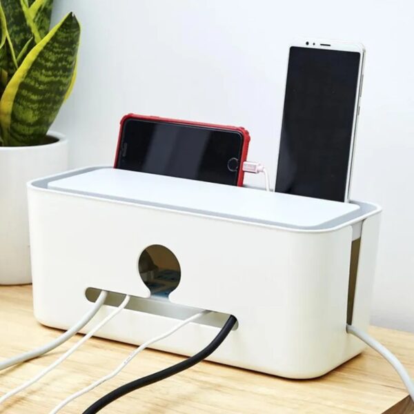 Extension Plug Storage Box, Power Strip Cable Storage Box, Organizer with Smartphone Holder, Cord Management Box, Cable Organizer
