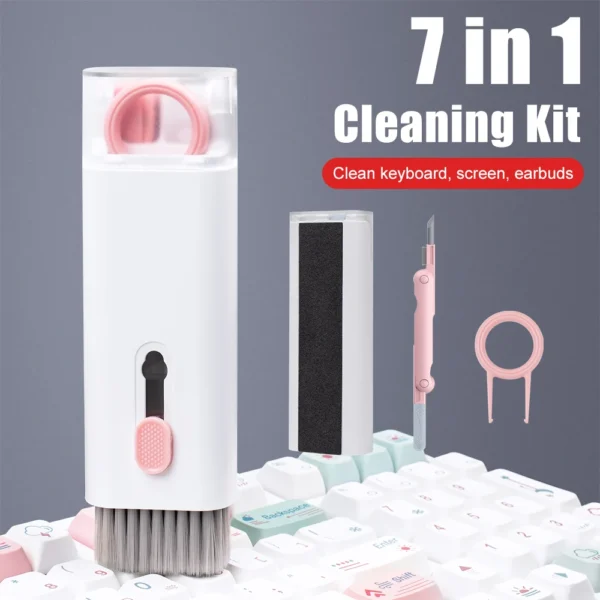 7 In1 Cleaning Brush Set, Multifunctional Phone Keyboard Cleaning Kit, Computer Dust Cleaning, Cleaning Brush Air-pods, Laptop Cleaner, Tablet and Screen Dust Brush, Key Puller and Spray Bottle, 7 in 1 Keyboard Cleaner Set