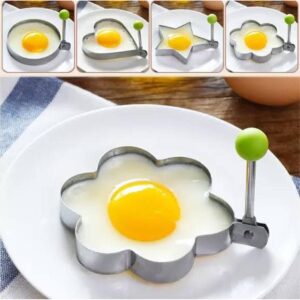 Stainless Steel Egg Mold (4 pcs) - Chef Egg Shaper Kitchen Tool - Star Heart Round Flower Shaped Egg Mold - Ring Mold Cooking Tool