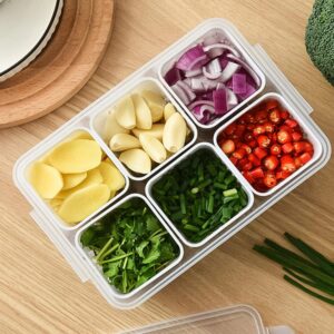 6 Grid Storage Box With Lid, Vegetable Fruit Basket, Refrigerator Storage Box, Food Vegetable Fruit Storage Box, Fridge Organizer, Drain Basket Onion Ginger , 6 Grid Divider,
