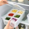 6 Grid Storage Box With Lid, Vegetable Fruit Basket, Refrigerator Storage Box, Food Vegetable Fruit Storage Box, Fridge Organizer, Drain Basket Onion Ginger , 6 Grid Divider,