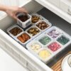 6 Grid Storage Box With Lid, Vegetable Fruit Basket, Refrigerator Storage Box, Food Vegetable Fruit Storage Box, Fridge Organizer, Drain Basket Onion Ginger , 6 Grid Divider,