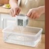 6 Grid Storage Box With Lid, Vegetable Fruit Basket, Refrigerator Storage Box, Food Vegetable Fruit Storage Box, Fridge Organizer, Drain Basket Onion Ginger , 6 Grid Divider,