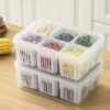6 Grid Storage Box With Lid, Vegetable Fruit Basket, Refrigerator Storage Box, Food Vegetable Fruit Storage Box, Fridge Organizer, Drain Basket Onion Ginger , 6 Grid Divider,