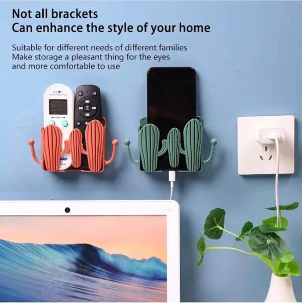 Cactus Shape Self Adhesive Mobile Holder, Wall Mounted Remote Control Storage Box, Cactus Shaped Charger Phone Bracket Holder, Mobile Phone Charging Stand